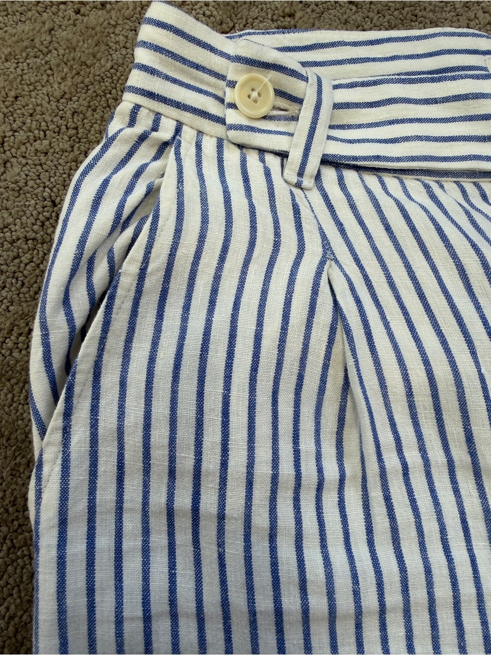 Madewell Harlow Leg Linen Pants White and Blue Striped Pants | Size 8 - Picture 3 of 5